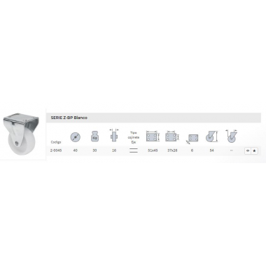 RUEDA FIJA 40mm.C/PLACA POL.BLANCO  30Kg.